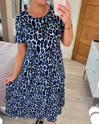 Leopard Print Elegant Midi Dress