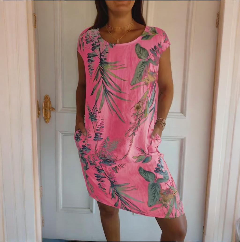 🌷Vente de printemps 53% de réduction🍀Robe à col rond à imprimé botanique pour femmes