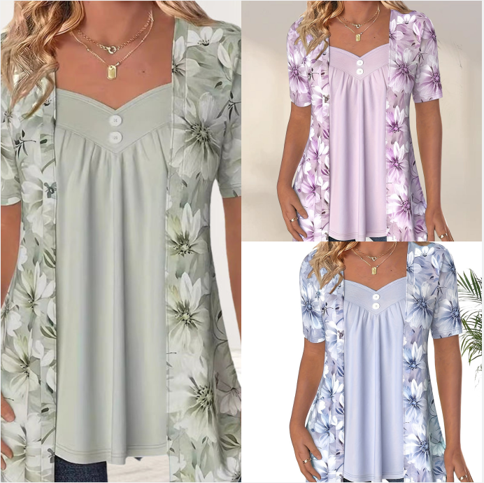 Nouveaux produits👚Top patchwork floral irrégulier pour femmes