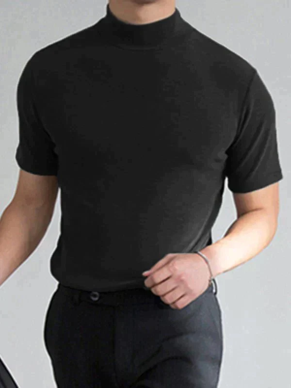 👕 50% de Réduction! 🔝 T-shirt Slim Fit à Col Montant pour Homme – Ajusté, Confortable & Style Moderne 🎁