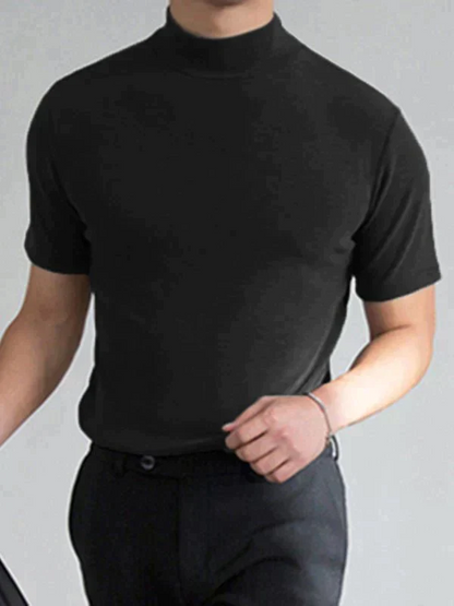 👕 50% de Réduction! 🔝 T-shirt Slim Fit à Col Montant pour Homme – Ajusté, Confortable & Style Moderne 🎁