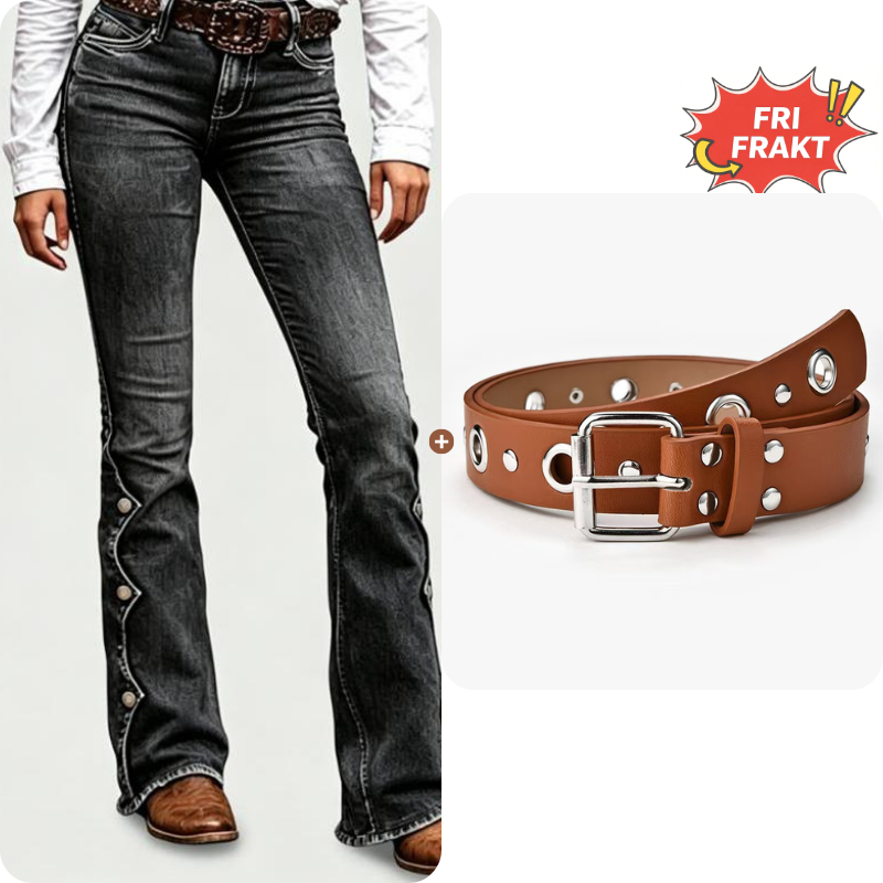 Jean flare délavé taille haute pour femme