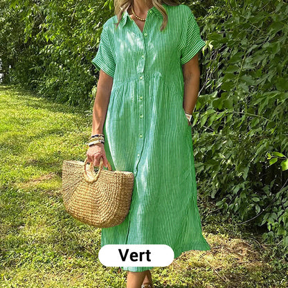 ⏳Réductions temporaires Super-Économies ⏳👗Robe chemisier long rayé col V pour femme