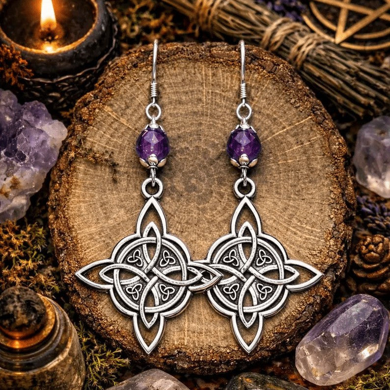 Boucles d'oreilles pendantes vintage avec motif de nœud celtique