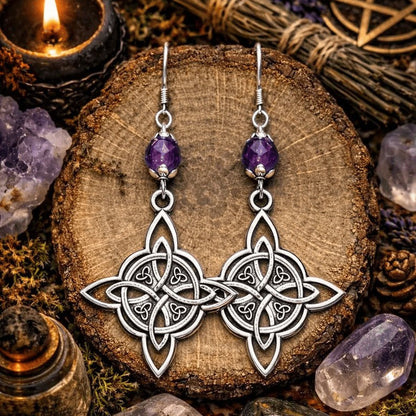 Boucles d'oreilles pendantes vintage avec motif de nœud celtique