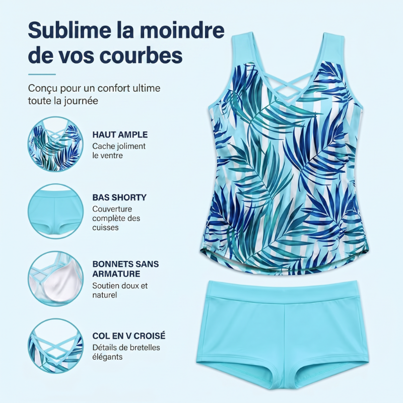 🩱OFFRE FLASH 50%🏊‍♀️Maillot de Bain 2 Pièces Sportif Femme – Décolleté Croisé, Séchage Rapide, Taille Haute, 3 Couleurs, Tailles S-5XL✨