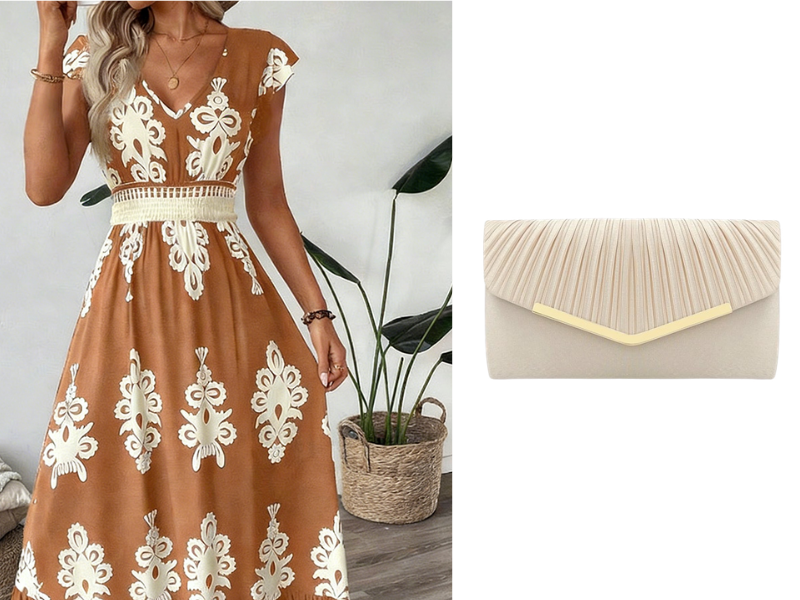 🎑50 % de réduction ✨Robe longue fluide à col en V et imprimé baroque pour femme