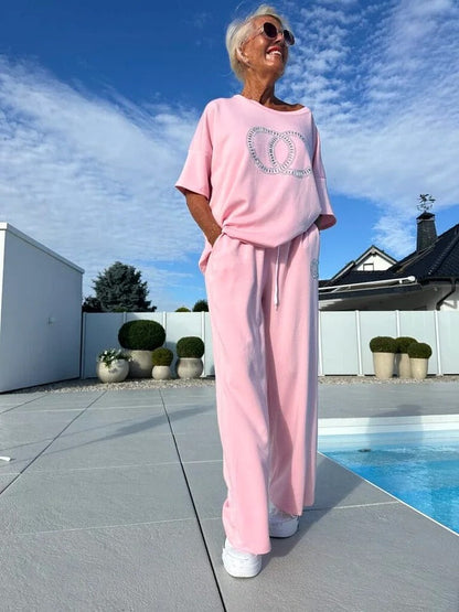 ⏳Offre limitée ! ⏰Ensemble deux pièces décontracté pour femmes, haut uni et pantalon ample