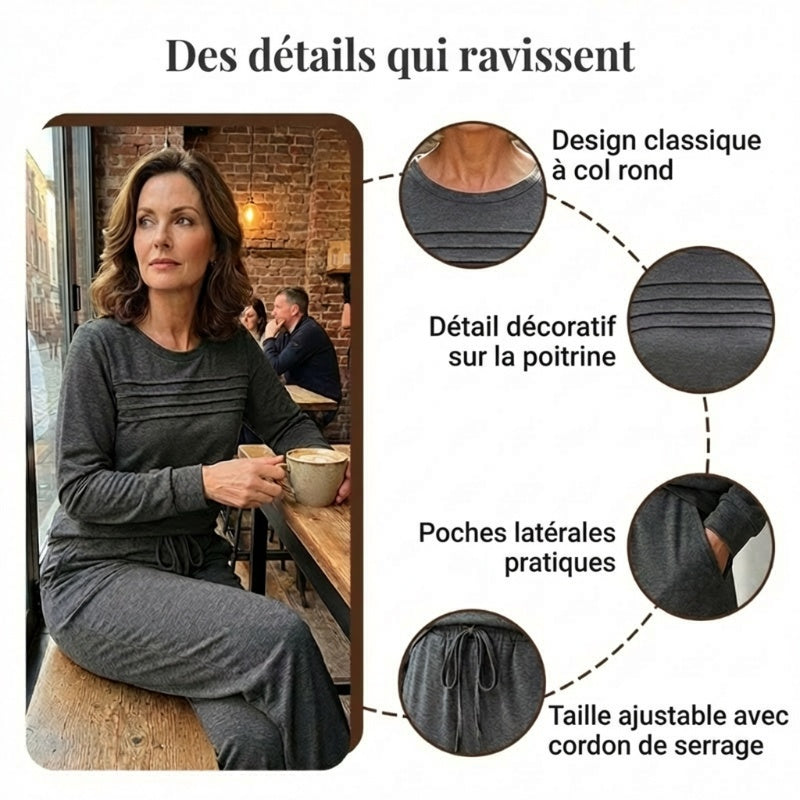 🥳💞 +45 000 vendues🔥60 % de réduction💥Ensemble Femme Décontracté avec Haut et Pantalon à Cordon de Serrage👕👖