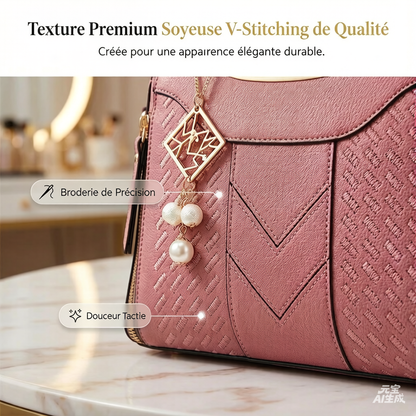 🌸👜 PROMO FLASH 50% ! Sac À Main Femme Élégant – Poignées & Bandoulière, Cuir PU, Texture Coutures en V, 8 Couleurs, Organisation Intelligente ✨
