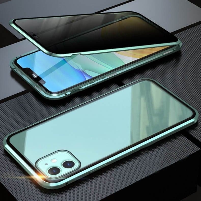 Coque magnétique pour iPhone avec verre de confidentialité et métal