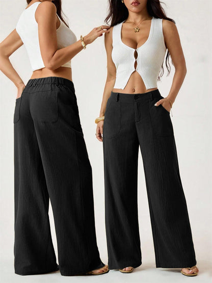 Pantalon large pour femme, avec poches et taille haute