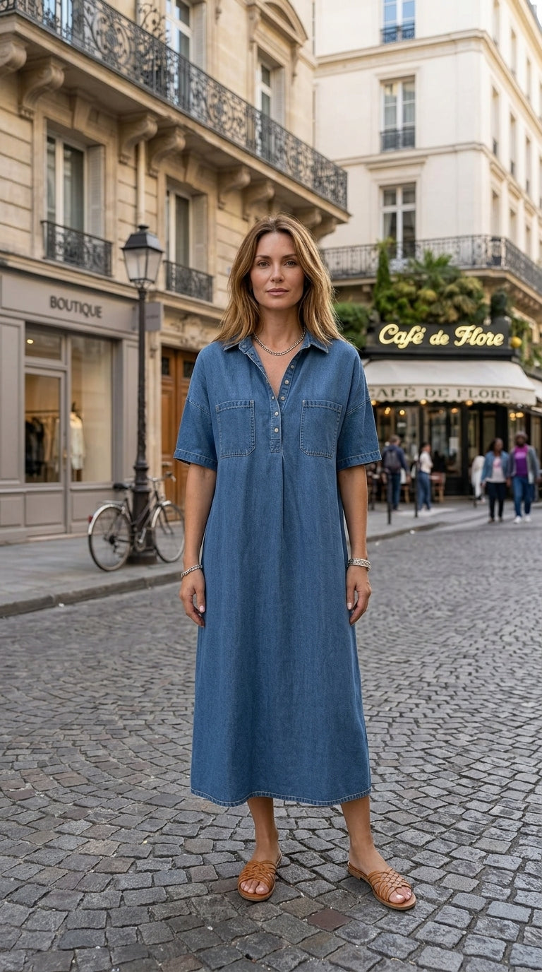 🔥 Dernier jour ! 50 % de réduction sur la robe-chemise midi en jean pour femme avec poches 👖 Une robe d'été décontractée, idéale pour le quotidien – confortable et flatteuse