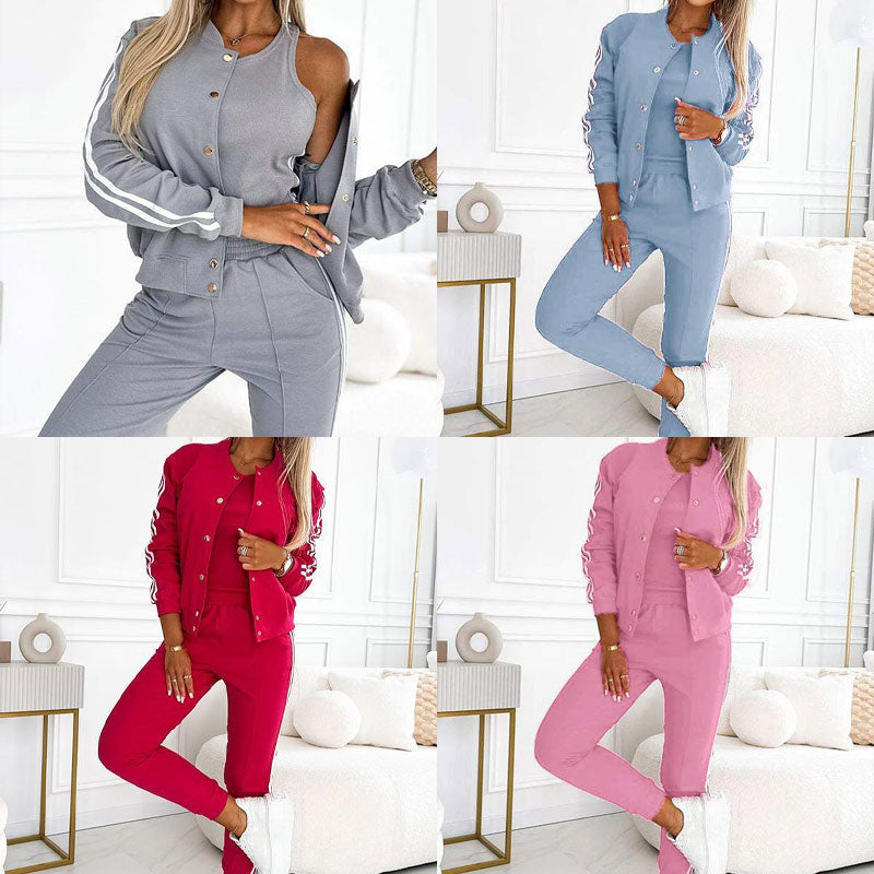 Ensemble trois pièces pour femme comprenant une veste et un pantalon de baseball