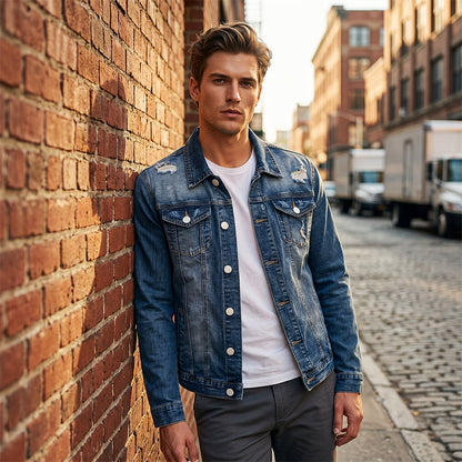 🧥 50% DE RÉDUCTION MAINTENANT ! 👖 Veste en jean délavé vintage pour homme décontractée – Design intemporel, tissu durable et poches fonctionnelles ✨