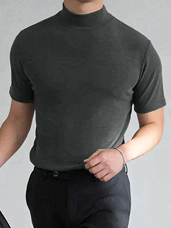 👕 50% de Réduction! 🔝 T-shirt Slim Fit à Col Montant pour Homme – Ajusté, Confortable & Style Moderne 🎁