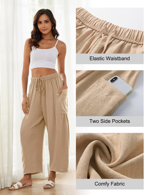 ⏳Offre à durée limitée : 50 % de réduction💥👖Pantalon de loisirs en lin à jambes larges pour femme