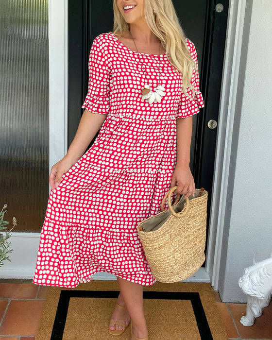 💝VENTE ESTIVALE CHAUDE 50% DE RÉDUCTI💝Robe Midi à Pois et Col Rond