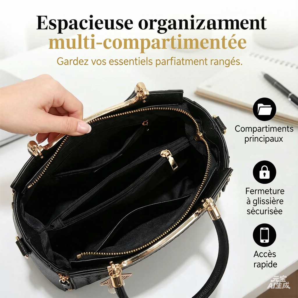 🌸👜 PROMO FLASH 50% ! Sac À Main Femme Élégant – Poignées & Bandoulière, Cuir PU, Texture Coutures en V, 8 Couleurs, Organisation Intelligente ✨