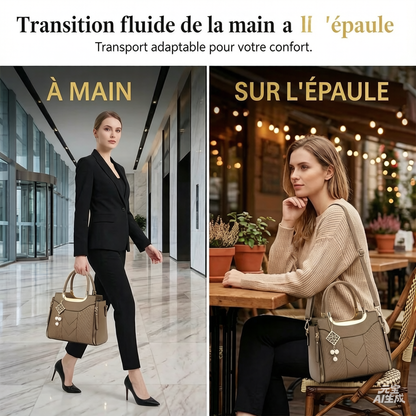 🌸👜 PROMO FLASH 50% ! Sac À Main Femme Élégant – Poignées & Bandoulière, Cuir PU, Texture Coutures en V, 8 Couleurs, Organisation Intelligente ✨