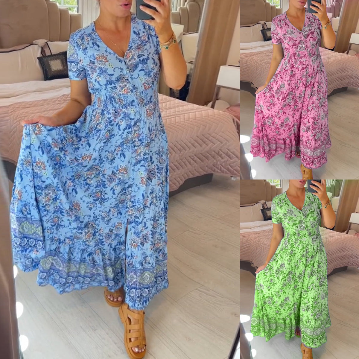 🔥 Printemps 2026 Nouveautés 🔥Robe à motif floral et décolleté en V