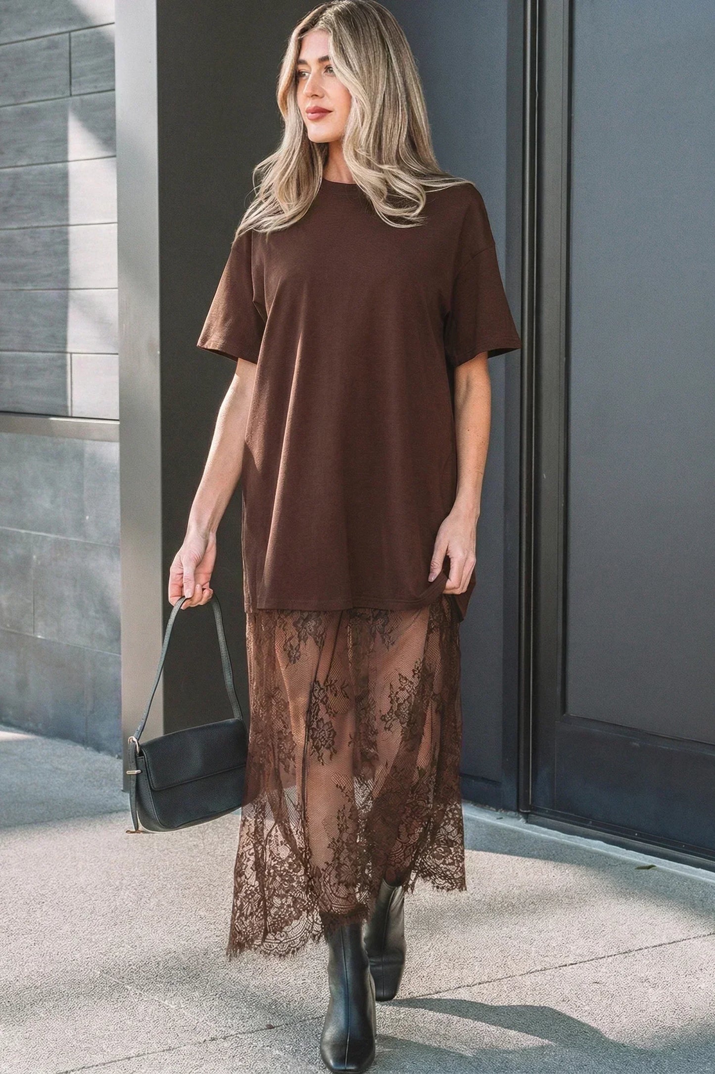 🔥Profitez dès maintenant de 49 % de réduction✨T-shirt à manches courtes et motif floral en patchwork / Robe longue ample