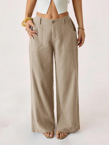 Pantalon large pour femme, avec poches et taille haute