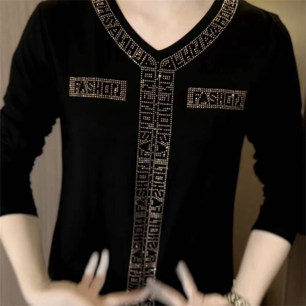 🌹Achetez-en deux et bénéficiez d'une livraison gratuite🔥[M-4XL] 2024 Quality Winter Rhinestone Velvet Long Sleeve T Shirt