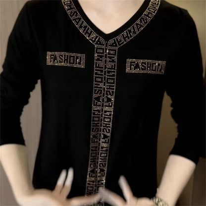 🌹Achetez-en deux et bénéficiez d'une livraison gratuite🔥[M-4XL] 2024 Quality Winter Rhinestone Velvet Long Sleeve T Shirt
