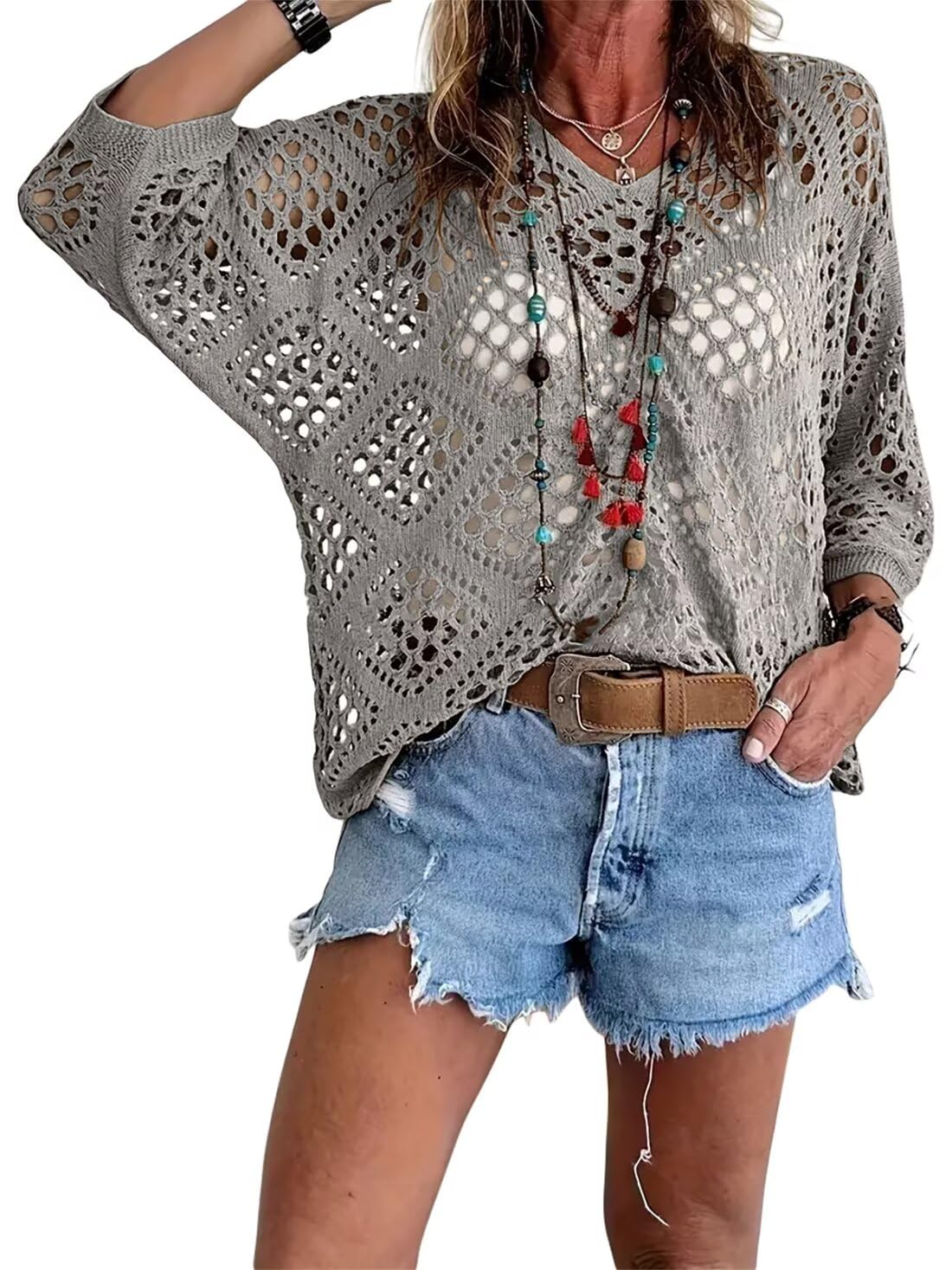 🌸☀️✨ PROMO -50% ! Haut en Crochet Bohème pour Femme – Encolure en V, Tissu Léger & 5 Couleurs (S-4XL)