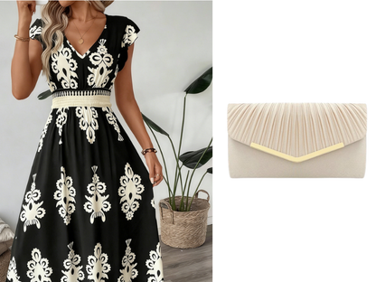 🎑50 % de réduction ✨Robe longue fluide à col en V et imprimé baroque pour femme