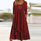 Bestseller🏆👗 Tiered Midi Dress with Heart Accent – Flattering A-Line & Breezy Fabric for Travel or Gatherings