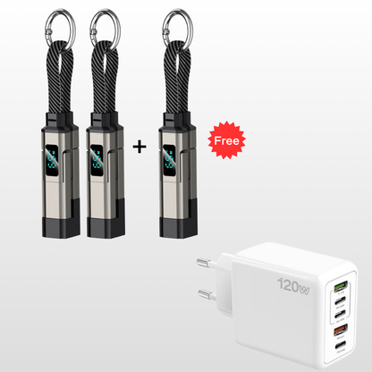 💥 Offre spéciale : Achetez 2, recevez 1 GRATUIT !🔌 Câble de charge 4 en 1 avec affichage numérique et anneau porte-clés – charge rapide, résistant aux nœuds et compact