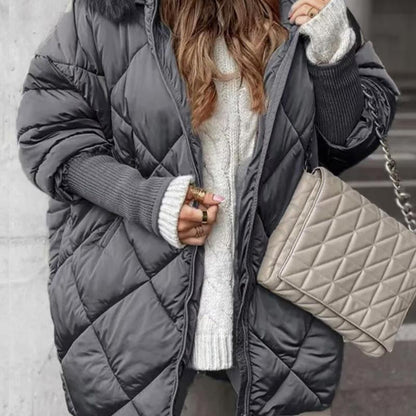❄️Offres spéciales hiver❄️ Parka mi-longue pour femme avec manches en tricot patchwork