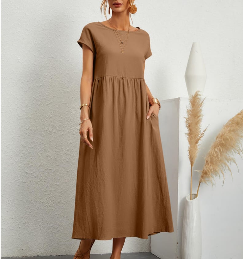 👗 50% DE RÉDUCTION 🌿 Robe d'été sans manches en coton & lin – Coupe fluide, 2 poches & couleur unie – Légère, respirante & parfaite pour les journées chaudes ou les vacances ☀️