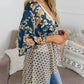 Cardigan pour Femme à Motif Floral avec Manches à Volants et Nœud