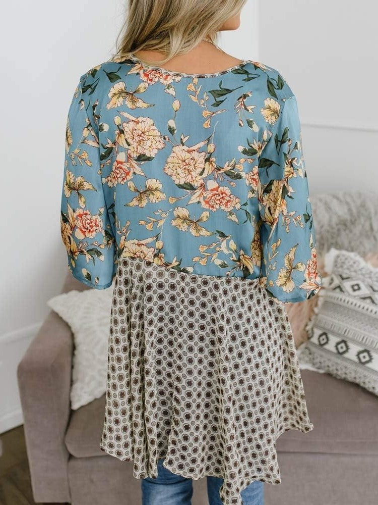 Cardigan pour Femme à Motif Floral avec Manches à Volants et Nœud