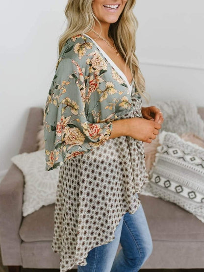Cardigan pour Femme à Motif Floral avec Manches à Volants et Nœud