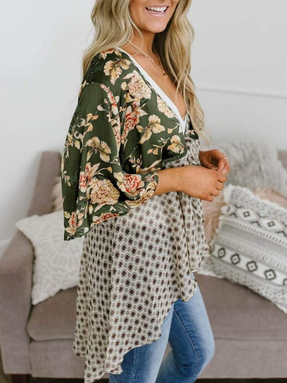 Cardigan pour Femme à Motif Floral avec Manches à Volants et Nœud