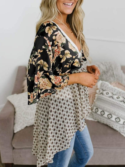 Cardigan pour Femme à Motif Floral avec Manches à Volants et Nœud