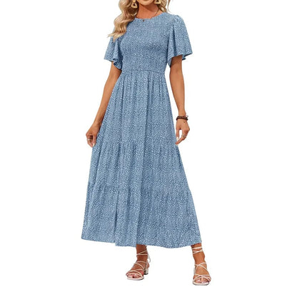 ⏰Promotion exceptionnelle : 50 % de réduction👗Robe longue fluide pour femme, style décontracté, à imprimé floral, manches flottantes, smockée et taille haute