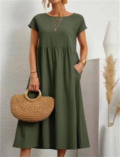👗 50% DE RÉDUCTION 🌿 Robe d'été sans manches en coton & lin – Coupe fluide, 2 poches & couleur unie – Légère, respirante & parfaite pour les journées chaudes ou les vacances ☀️