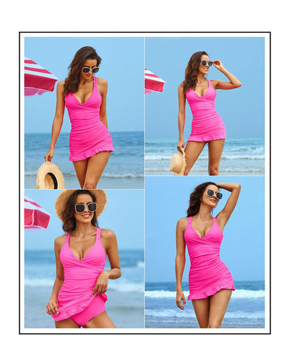 👙 50% DE RÉDUCTION 🌊 Maillot de bain une pièce froncé à décolleté plongeant & dos croisé – Élégant, gainant & parfait pour l'été – allonge la silhouette et met en valeur les courbes ☀️