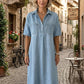 🔥 Dernier jour ! 50 % de réduction sur la robe-chemise midi en jean pour femme avec poches 👖 Une robe d'été décontractée, idéale pour le quotidien – confortable et flatteuse