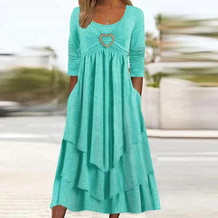 Best-seller🏆👗 Robe midi à volants avec motif en forme de cœur – Coupe trapèze flatteuse et tissu léger, idéale pour les voyages ou les sorties entre amis