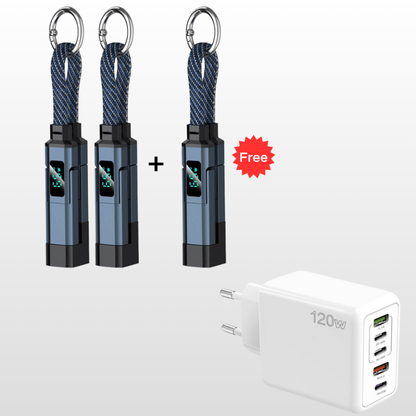 💥 Offre spéciale : Achetez 2, recevez 1 GRATUIT !🔌 Câble de charge 4 en 1 avec affichage numérique et anneau porte-clés – charge rapide, résistant aux nœuds et compact