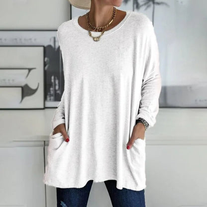 🔥50% DE RÉDUCTION🔥 T-shirt ample femme à manches longues et col rond – Confortable et stylé 👕✨