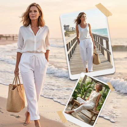 💎 50% DE RÉDUCTION ! 💎 Pantalon Décontracté à Jambe Droite – Coton & Lin Respirant, Taille Élastiquée & 6 Couleurs Disponibles 🌿👖