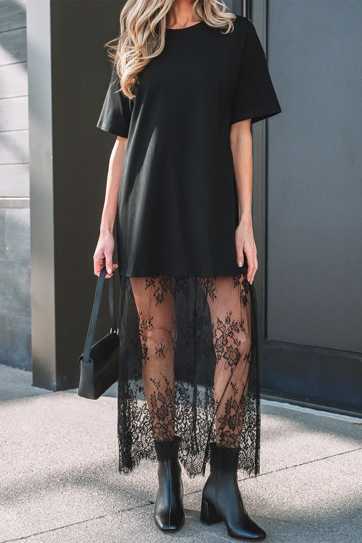 🔥Profitez dès maintenant de 49 % de réduction✨T-shirt à manches courtes et motif floral en patchwork / Robe longue ample