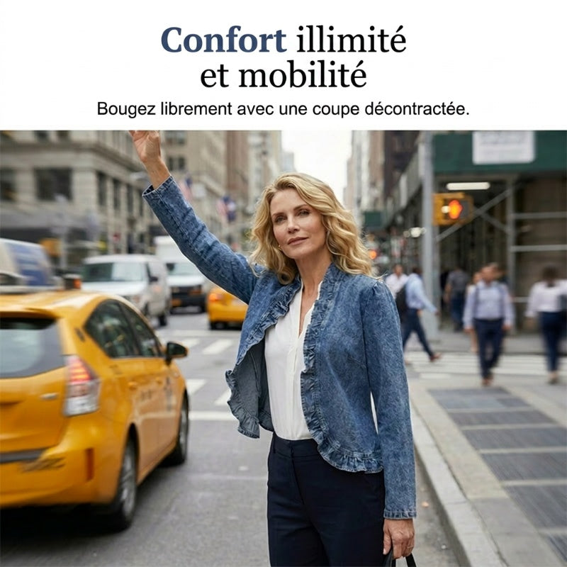 🧥 60% DE RÉDUCTION! ✨ Veste Jean Femme – Volants, Ouverture, Léger, Décontracté ✨